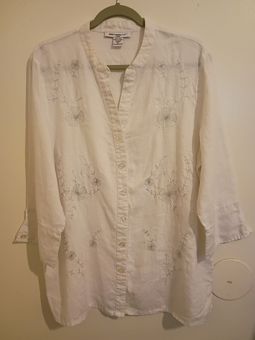Saint Tropez‎ West White Embroidered Linen Woman Sz 1X